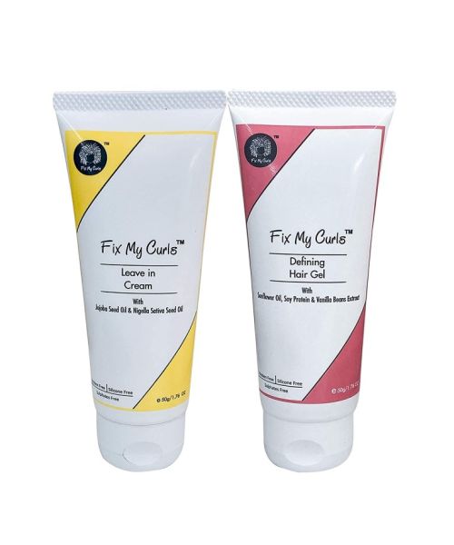 Fix My Curls : Travel Size Styling Bundle With Defining Hair Gel And Leave In Cream - 50gm each