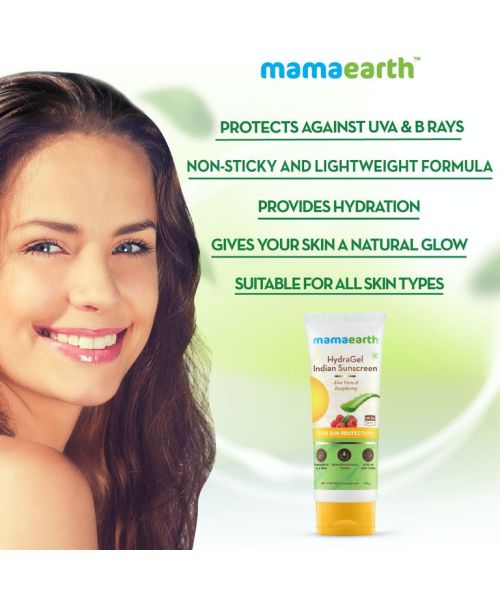 Mamaearth: HydraGel Indian Sunscreen with Aloe Vera and Raspberry for Sun Protection - 50g