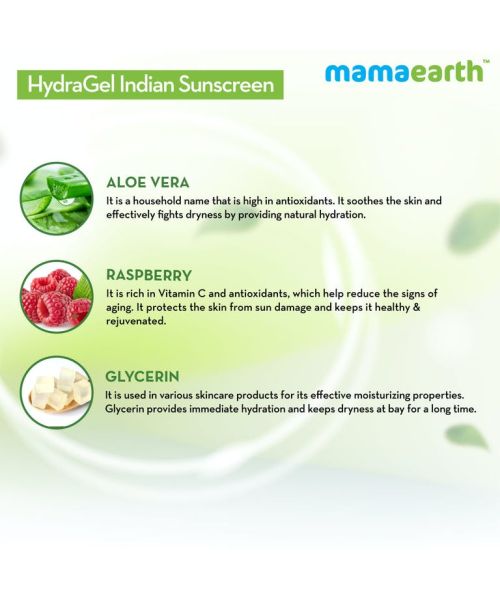 Mamaearth: HydraGel Indian Sunscreen with Aloe Vera and Raspberry for Sun Protection - 50g