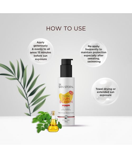 The Skin Story: Moringa Sunscreen - UVA & UVB Broad Spectrum Protection - Non Sticky - SPF 50+ - 100 gm