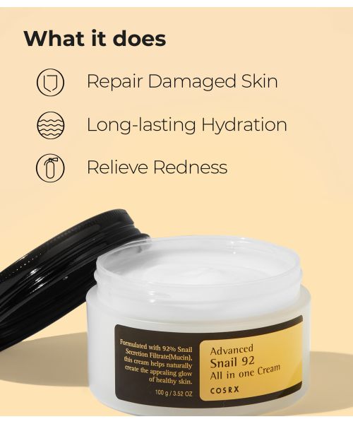 COSRX: Snail Mucin 92% | Deep Repair Hydration | All-In-One Face Moisturiser | 100ml