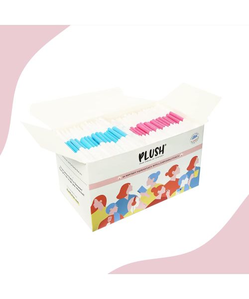 Plush: 100% Pure US Cotton Ultra-Thin Rash Free & Soft Natural Sanitary Pads for Women - 30 Pads (16 Light Flow Pads, 14 Heavy Flow Pads And 2 Panty Liners)