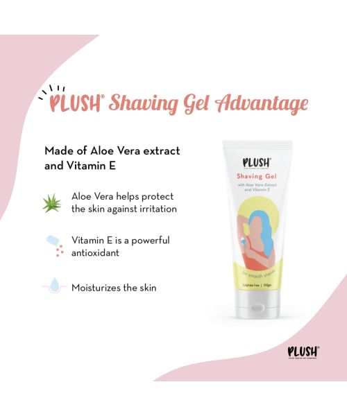 Plush: All Natural Shaving Gel for Women with Aloe Vera & Vitamin E Extracts Sensitive Skin - 100gm