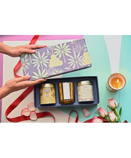 Sukoon: Gift Set - Set of 1 Scented Candle, 1 Tea and 1 Cookie Tin