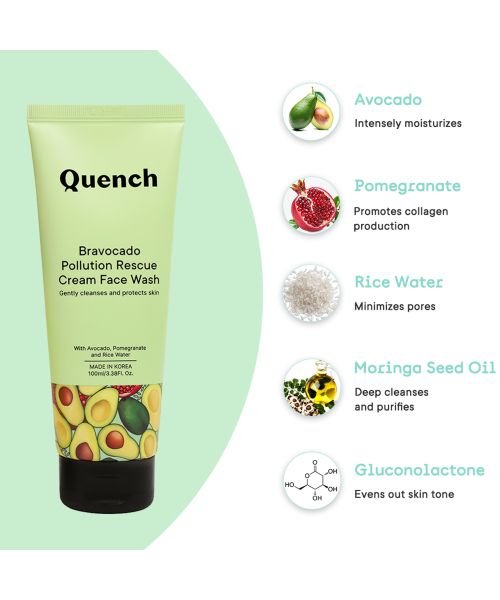 Quench Botanics: Bravocado Pollution Rescue Cream Face Wash - 100ml