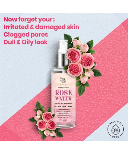 TNW - The Natural Wash: Steam Distilled Pure Rose Water (Free From Artificial Fragrance & Alcohol) - 200ml