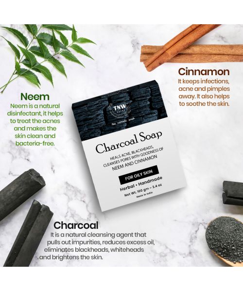 TNW - The Natural Wash: Handmade Charcoal Soap For Oily Skin (Heals Acne & Blackheads) -100g