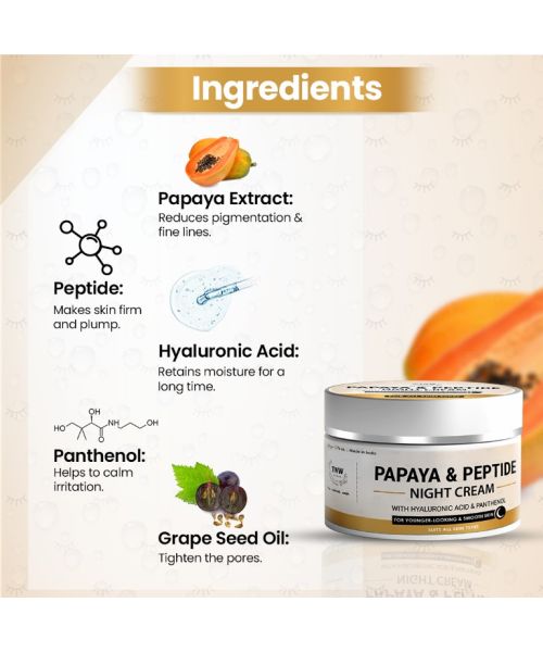 TNW - The Natural Wash: Papaya & Peptide Night Cream For Younger Looking & Smooth Skin - 50gm
