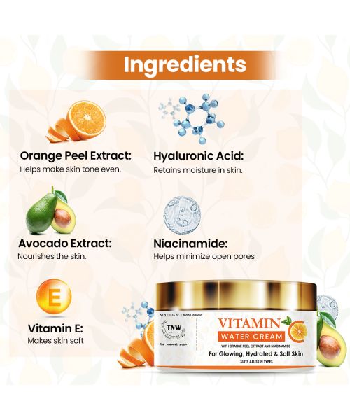 TNW - The Natural Wash: Vitamin C Water Cream For Glowing, Hydrated & Soft Skin - 50gm