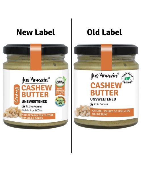 Jus Amazin: Creamy Cashew Butter - Unsweetened - 200 gm