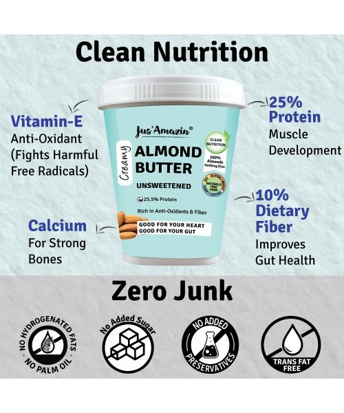 Jus Amazin: Creamy Almond Butter - Unsweetened - 1 kg