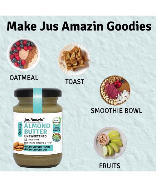 Jus Amazin: Creamy Almond Butter - Unsweetened - 125 gm