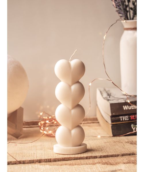 The Umbrella Store: Heart shaped Pillar candle-White