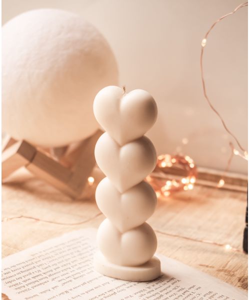 The Umbrella Store: Heart shaped Pillar candle-White