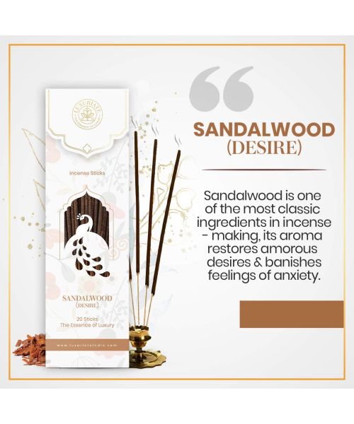 Luxuriate: Sandalwood Ayurvedic,Organic,Natural and Non-Toxic Incense Sticks - Contains 20 Incense Sticks