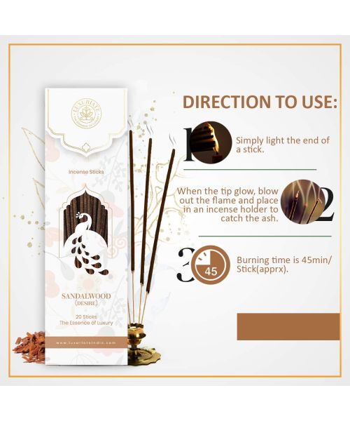 Luxuriate: Sandalwood Ayurvedic,Organic,Natural and Non-Toxic Incense Sticks - Contains 20 Incense Sticks