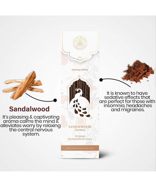 Luxuriate: Sandalwood Ayurvedic,Organic,Natural and Non-Toxic Incense Sticks - Contains 20 Incense Sticks