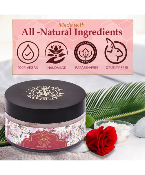 Luxuriate: 100% Natural and Mineral Rich Rose Scented Bath and Foot Spa Bathing Salt - 150gm