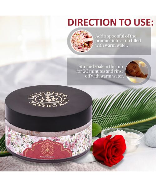 Luxuriate: 100% Natural and Mineral Rich Rose Scented Bath and Foot Spa Bathing Salt - 150gm