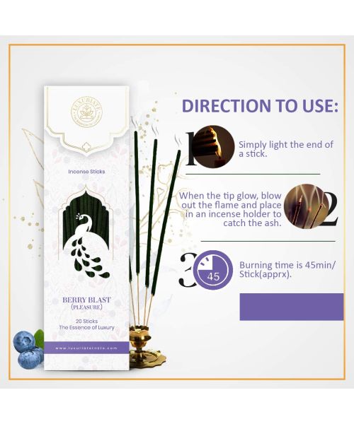 Luxuriate: Berry Blast Fragrance Natural and Non-Toxic Incense Sticks - Contains 20 Incense Sticks