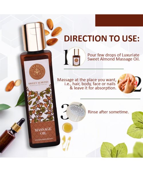 Luxuriate: Sweet Almond Natural and Herbal Massage Oil for Hair and Skin - 100 ml