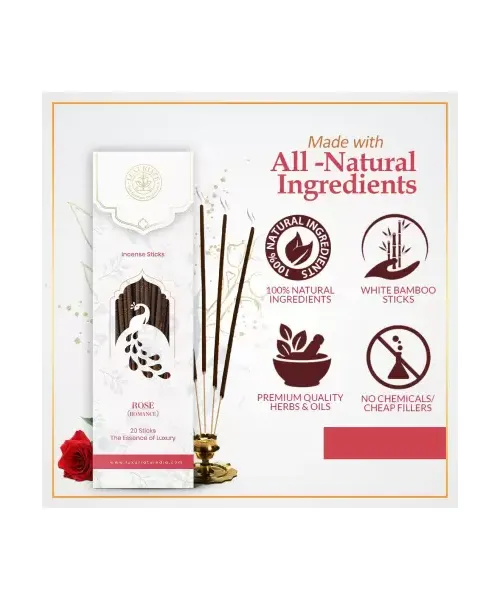 Luxuriate: Rose Ayurvedic,Organic,Natural and Non-Toxic Incense Sticks - Contains 20 Incense Sticks