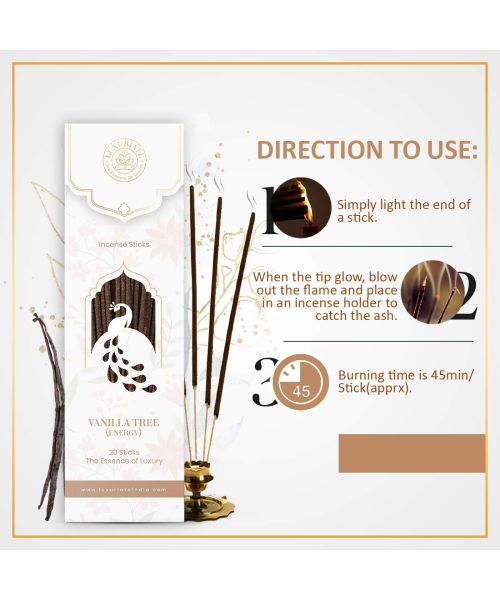 Luxuriate: Vanilla Fragrance Natural and Non-Toxic Incense Sticks - Contains 20 Incense Sticks
