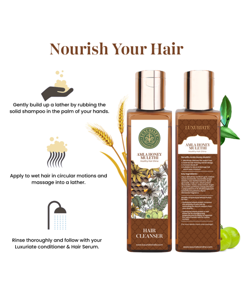 Luxuriate: Amla Honey Hair Cleanser Shampoo for Hair Fall Control Scalp Hair for Men and Women - 200ml
