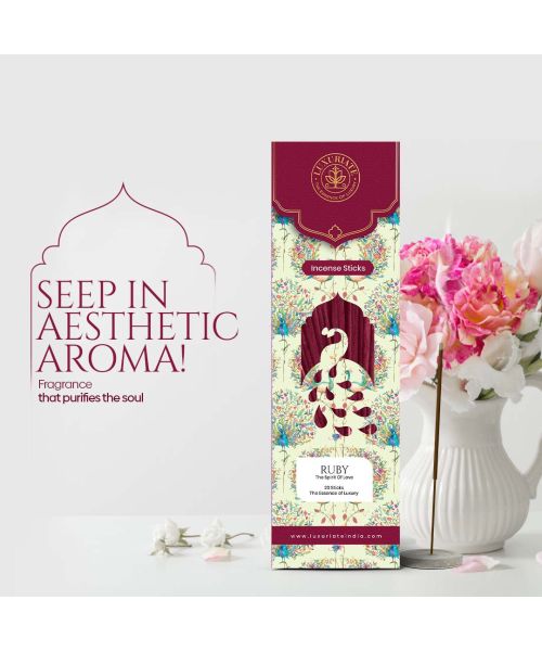 Luxuriate: Ruby Incense Agarbatti Sticks - Contains 20 Incense Sticks