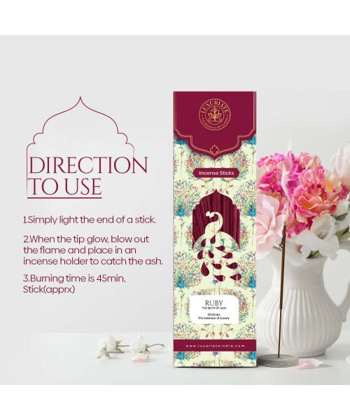 Luxuriate: Ruby Incense Agarbatti Sticks - Contains 20 Incense Sticks