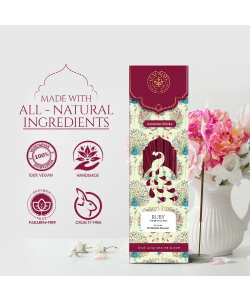 Luxuriate: Ruby Incense Agarbatti Sticks - Contains 20 Incense Sticks