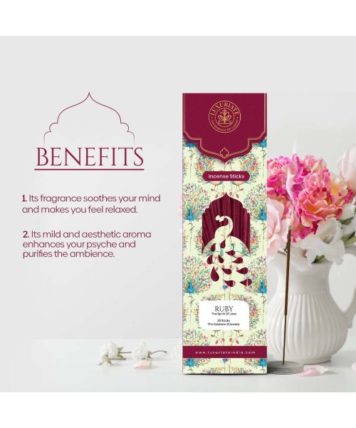 Luxuriate: Ruby Incense Agarbatti Sticks - Contains 20 Incense Sticks