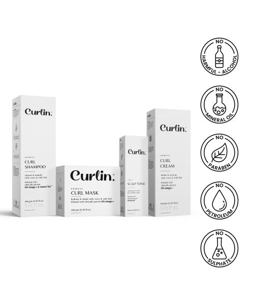 Curlin: Curlin Shampoo + Deep Conditioning Mask + Curl cream + Scalp tonic - Curl Expert Kit