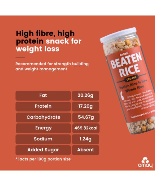 Omay Foods: Beaten Brown Rice - Desi Mix - Pack of 4 (115gm each)