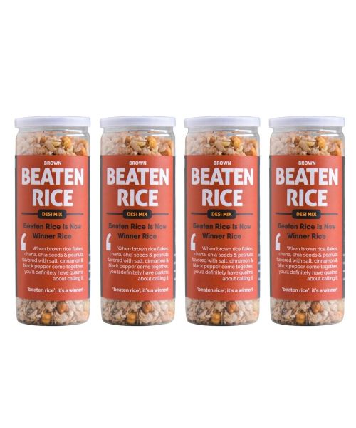 Omay Foods: Beaten Brown Rice - Desi Mix - Pack of 4 (115gm each)