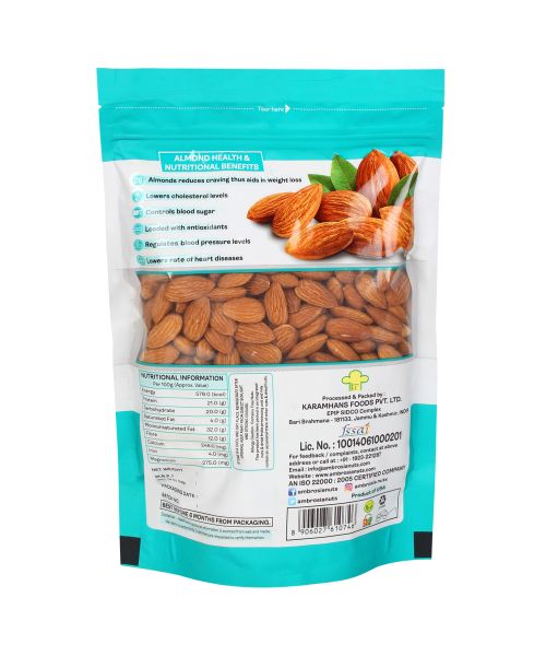 Ambrosia: Premium California Whole Almonds - Pack of 2 - 500 gm each