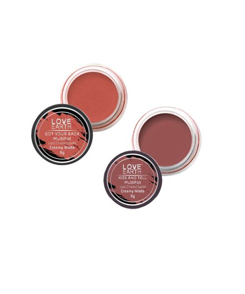 Love Earth: Lip Tint & Cheek Tint Multipot Combo (Coral & Mauvish Pink) with Richness of Jojoba Oil and Vitamin E for Lips, Eyelids and Cheeks