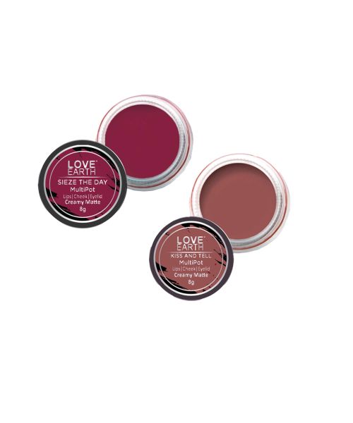 Love Earth: Lip Tint & Cheek Tint Multipot Combo (Mauvish Pink & Raspberry Pink) with Richness of Jojoba Oil and Vitamin E for Lips, Eyelids and Cheeks