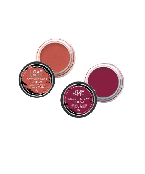 Love Earth: Lip Tint & Cheek Tint Multipot Combo (Coral & Raspberry Pink) with Richness of Jojoba Oil and Vitamin E for Lips, Eyelids and Cheeks