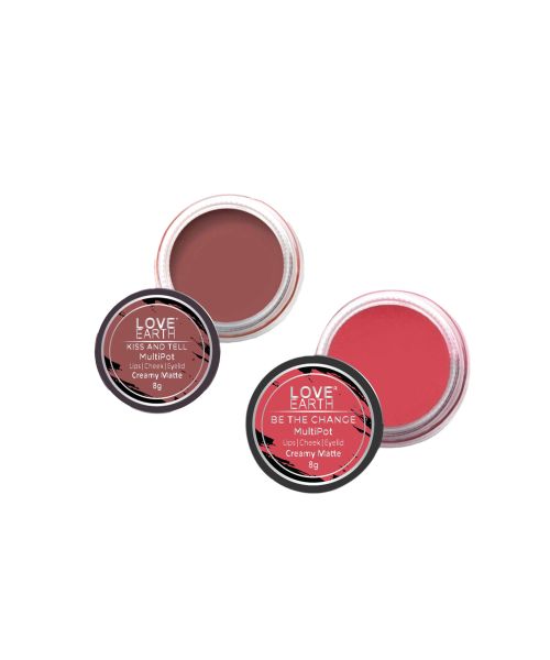 Love Earth: Lip Tint & Cheek Tint Multipot Combo (Rose Pink & Mauvish Pink) with Richness of Jojoba Oil and Vitamin E for Lips, Eyelids and Cheeks