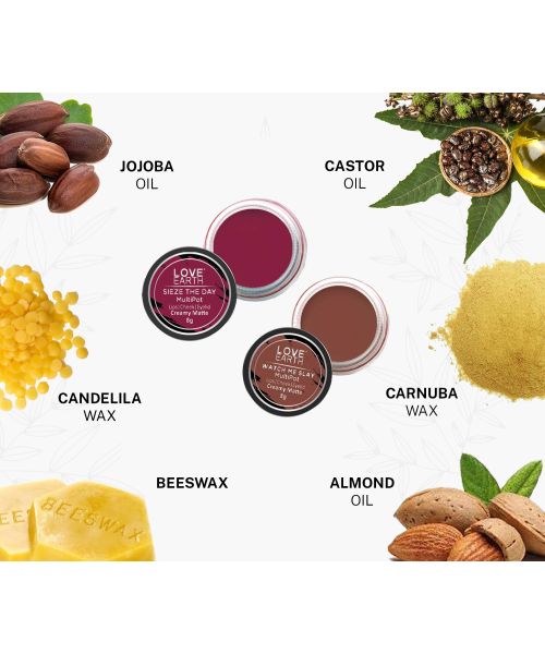 Love Earth: Lip Tint & Cheek Tint Multipot Combo (Raspberry Pink & Caramel Brown) with Richness of Jojoba Oil and Vitamin E for Lips, Eyelids and Cheeks