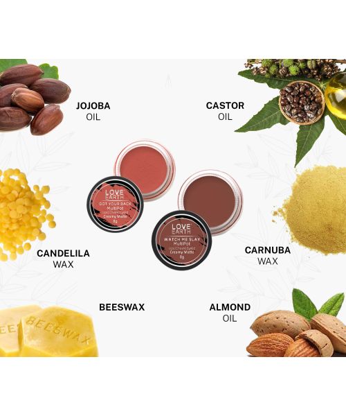 Love Earth: Lip Tint & Cheek Tint Multipot Combo (Coral & Caramel Brown) with Richness of Jojoba Oil and Vitamin E for Lips, Eyelids and Cheeks