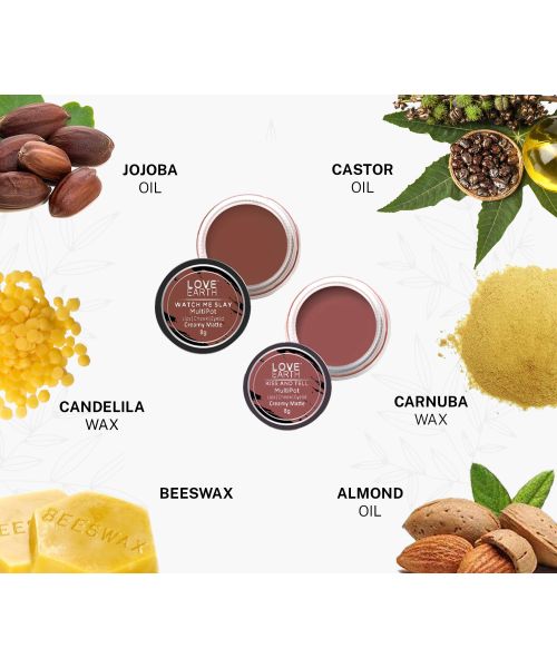 Love Earth: Lip Tint & Cheek Tint Multipot Combo (Mauvish Pink & Caramel Brown) with Richness of Jojoba Oil and Vitamin E for Lips, Eyelids and Cheeks