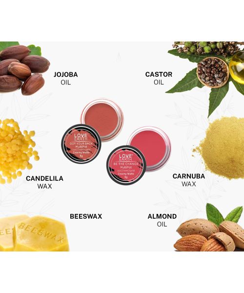 Love Earth: Lip Tint & Cheek Tint Multipot Combo (Rose Pink & Coral) with Richness of Jojoba Oil and Vitamin E for Lips, Eyelids and Cheeks