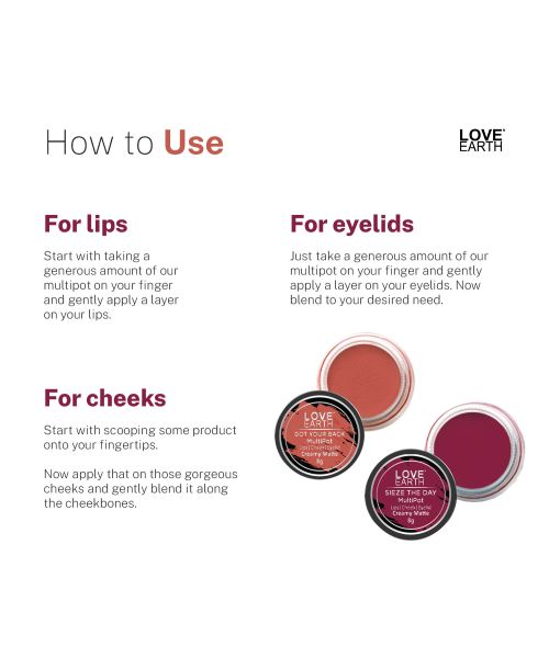 Love Earth: Lip Tint & Cheek Tint Multipot Combo (Coral & Raspberry Pink) with Richness of Jojoba Oil and Vitamin E for Lips, Eyelids and Cheeks