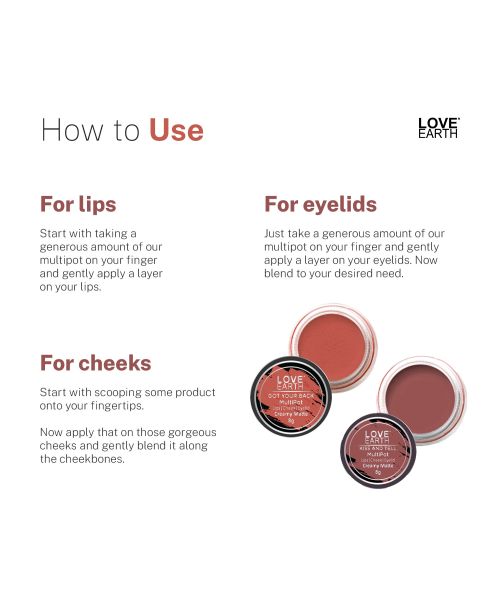 Love Earth: Lip Tint & Cheek Tint Multipot Combo (Coral & Mauvish Pink) with Richness of Jojoba Oil and Vitamin E for Lips, Eyelids and Cheeks