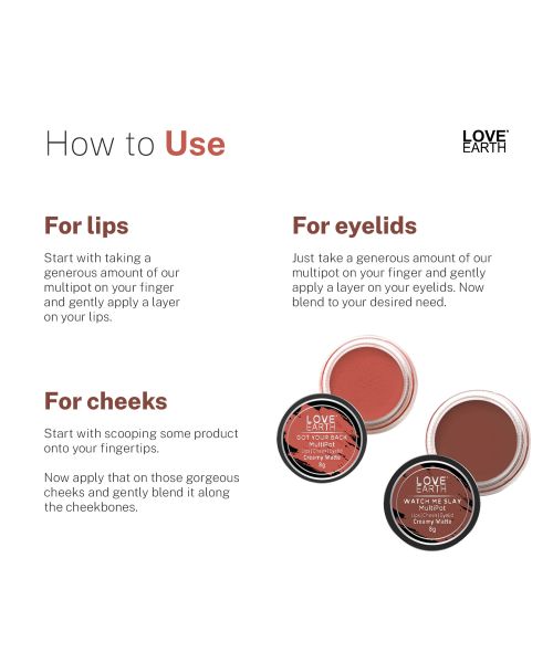 Love Earth: Lip Tint & Cheek Tint Multipot Combo (Coral & Caramel Brown) with Richness of Jojoba Oil and Vitamin E for Lips, Eyelids and Cheeks