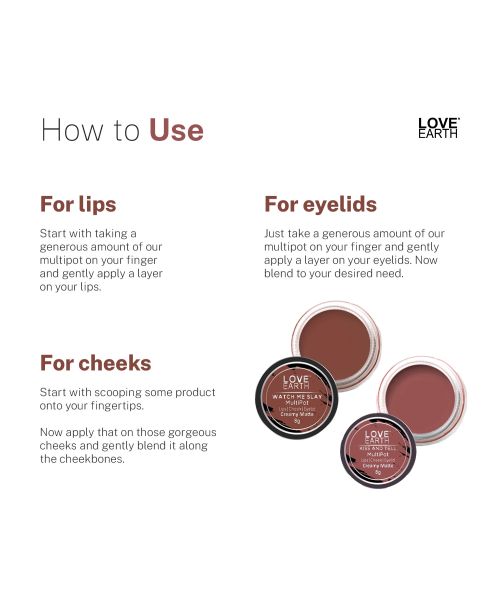 Love Earth: Lip Tint & Cheek Tint Multipot Combo (Mauvish Pink & Caramel Brown) with Richness of Jojoba Oil and Vitamin E for Lips, Eyelids and Cheeks