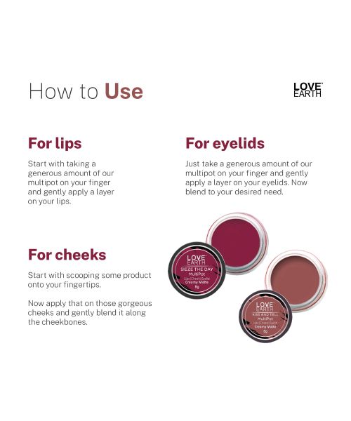 Love Earth: Lip Tint & Cheek Tint Multipot Combo (Mauvish Pink & Raspberry Pink) with Richness of Jojoba Oil and Vitamin E for Lips, Eyelids and Cheeks