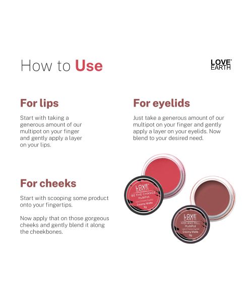 Love Earth: Lip Tint & Cheek Tint Multipot Combo (Rose Pink & Mauvish Pink) with Richness of Jojoba Oil and Vitamin E for Lips, Eyelids and Cheeks